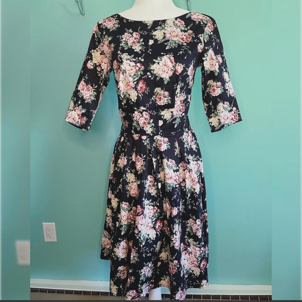 NWT black and pink floral dress | small